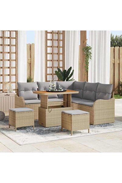 vidaxl Set de canapele pentru gradina cu perna 8 pcs Bej poliratan