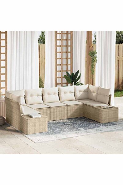 vidaxl Set de canapele pentru gradina cu perna 7 pcs Bej poliratan