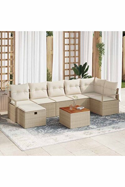 vidaxl Set de canapele pentru gradina cu perna 8 pcs Bej Rattan poli
