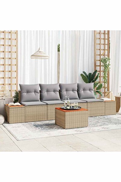 vidaxl Set de canapele pentru gradina cu perna 5 pcs Bej Rattan poli