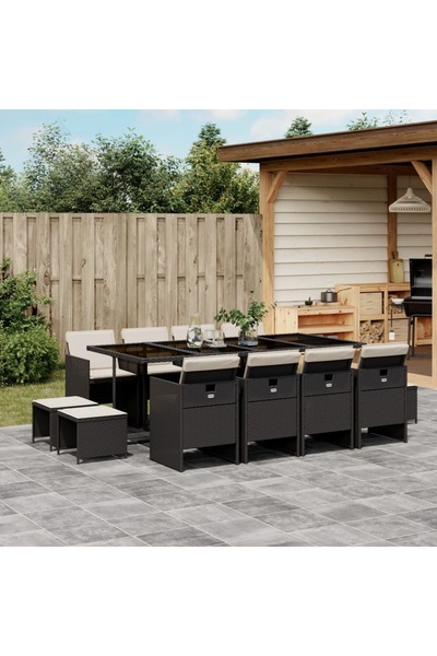 vidaxl Set mobilier de gradina cu perne, 13 piese, negru, poliratan