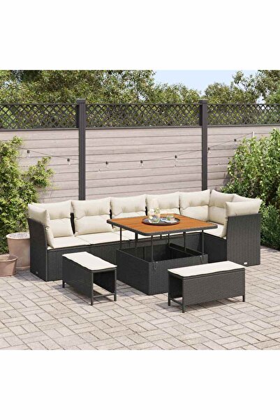 vidaxl Set de canapele pentru gradina 9 pcs Negru poliratan