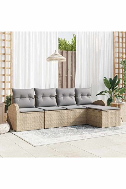 vidaxl Set de canapea cu perna 5 pcs Beige È™i gri deschis poliratan