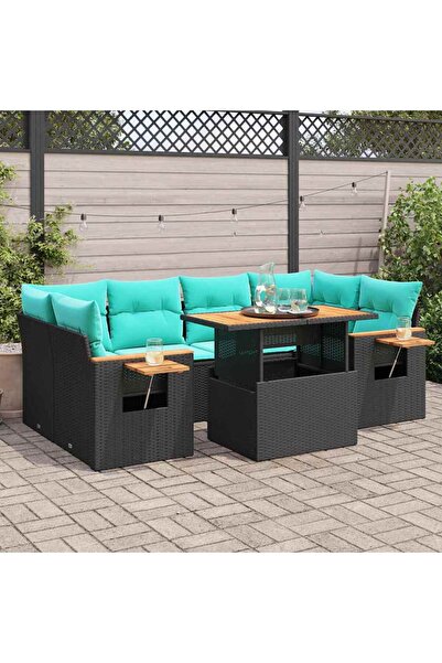vidaxl Set canapele de gradina cu perne, 7 piese, negru, poliratan