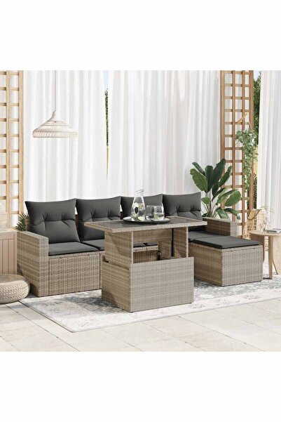 vidaxl Set canapele de gradina cu perne, 6 piese gri deschis poliratan