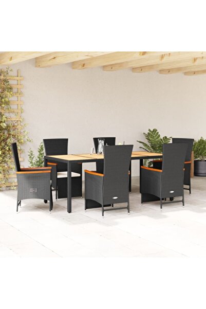 vidaxl Set mobilier de gradina cu perne, 7 piese, negru, poliratan