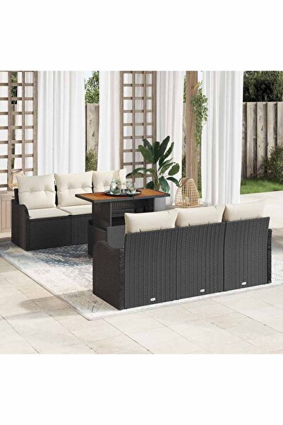 vidaxl Set de canapele pentru gradina 7 pcs Negru Rattan poli