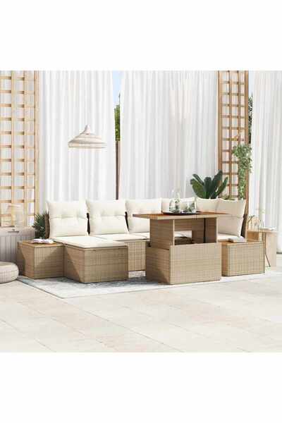 vidaxl Set de canapele pentru gradina 7 pcs Bej Rattan poli