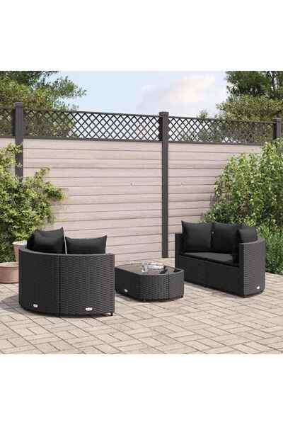 vidaxl Set mobilier de gradina cu perne, 5 piese, negru, poliratan