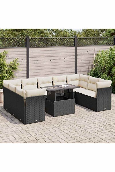 vidaxl Set canapele de gradina cu perne, 10 piese, negru, poliratan