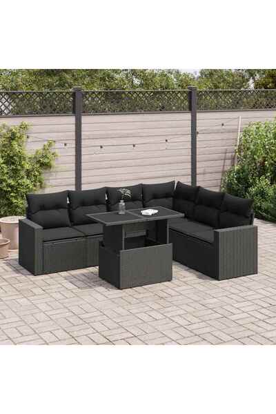 vidaxl Set canapele de gradina cu perne, 7 piese, negru, poliratan