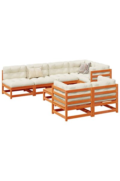 vidaxl Set canapele gradina cu perne, 8 piese, maro, lemn masiv de pin