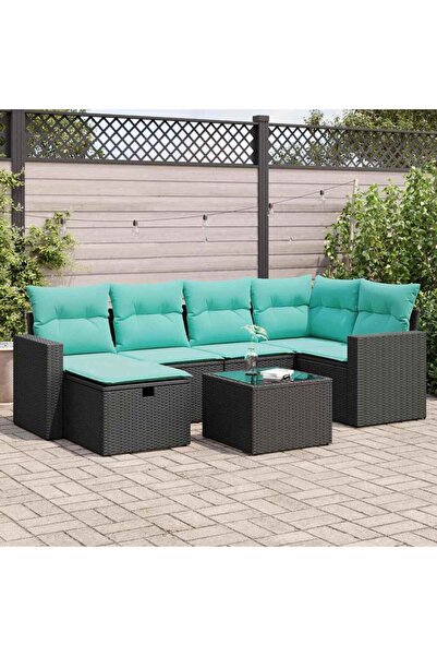 vidaxl Set canapele de gradina cu perne, 7 piese, negru, poliratan