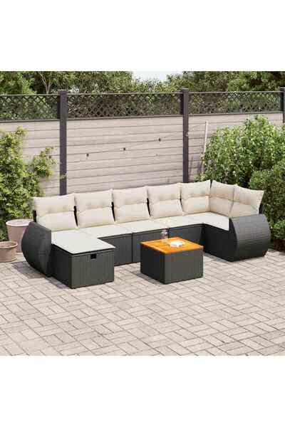 vidaxl Set mobilier de gradina cu perne, 8 piese, negru, poliratan