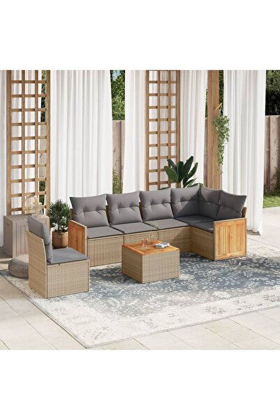 vidaxl Set canapele de gradina, 7 piese, cu perne, bej, poliratan