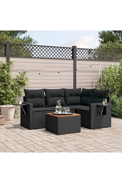 vidaxl Set mobilier de gradina cu perne, 5 piese, negru, poliratan