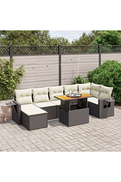 vidaxl Set mobilier de gradina cu perne, 8 piese, negru, poliratan