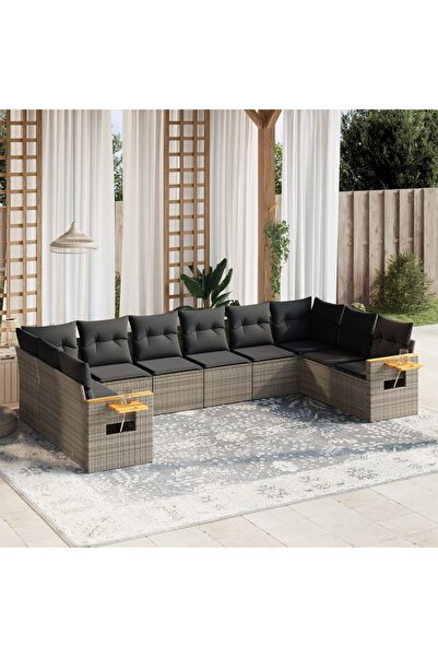 vidaxl Set mobilier de gradina cu perne, 10 piese, gri, poliratan