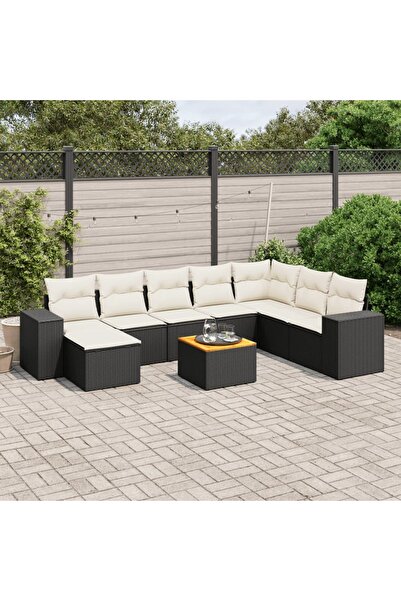 vidaxl Set mobilier de gradina cu perne, 9 piese, negru, poliratan
