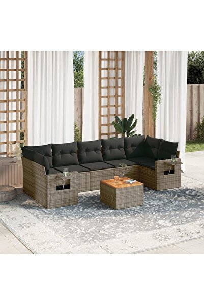 vidaxl Set canapele de gradina cu perne, 8 piese, gri, poliratan