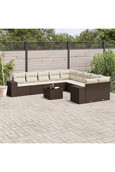 vidaxl Set canapele de gradina cu perne, 11 piese, maro, poliratan