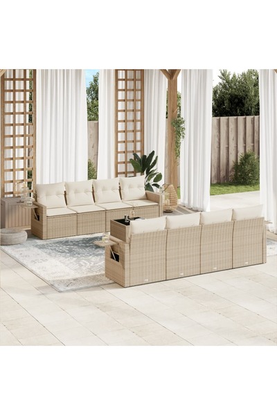 vidaxl Set canapele de gradina, 9 piese, cu perne, bej, poliratan