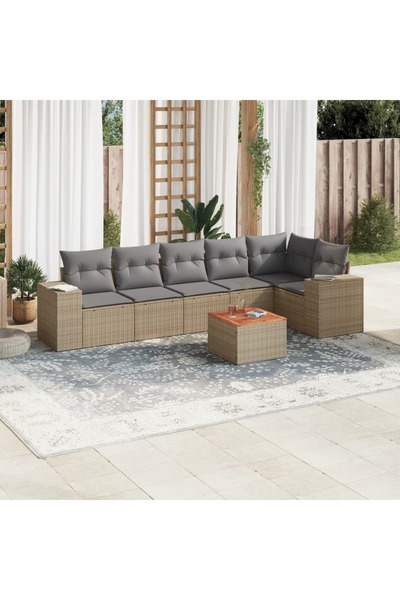 vidaxl Set canapele de gradina, 7 piese, cu perne, bej, poliratan