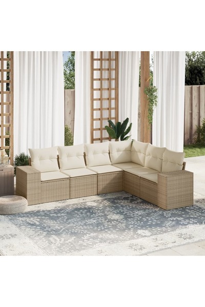 vidaxl Set canapele de gradina cu perne, 6 piese, bej, poliratan