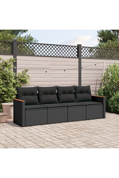 vidaxl Set mobilier de gradina cu perne, 4 piese, negru, poliratan