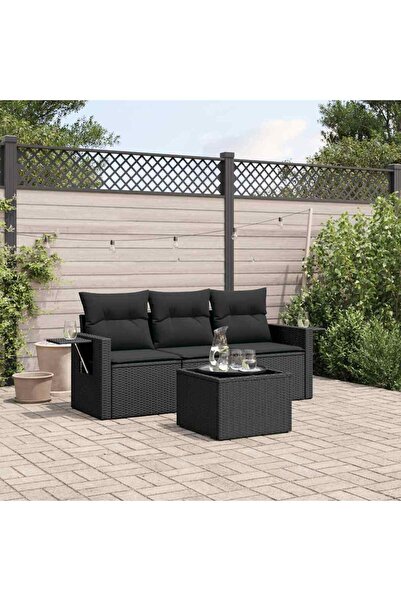 vidaxl Set mobilier de gradina cu perne, 4 piese, negru, poliratan