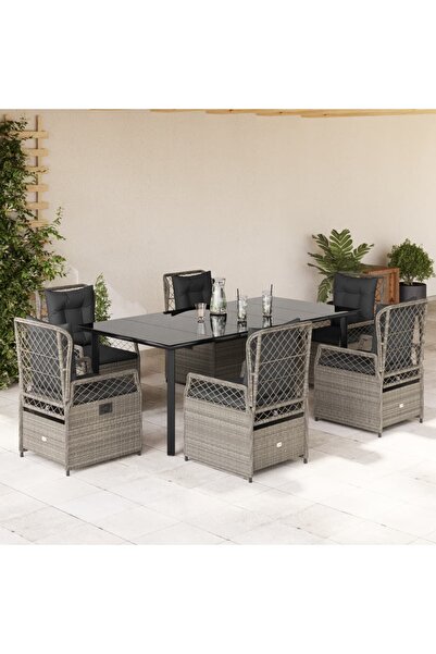 vidaxl Set mobilier de gradina cu perne, 7 piese gri deschis poliratan