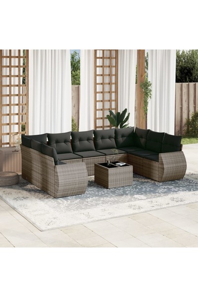 vidaxl Set mobilier de gradina cu perne, 10 piese, gri, poliratan