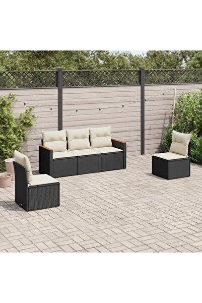 vidaxl Set mobilier de gradina cu perne, 5 piese, negru, poliratan
