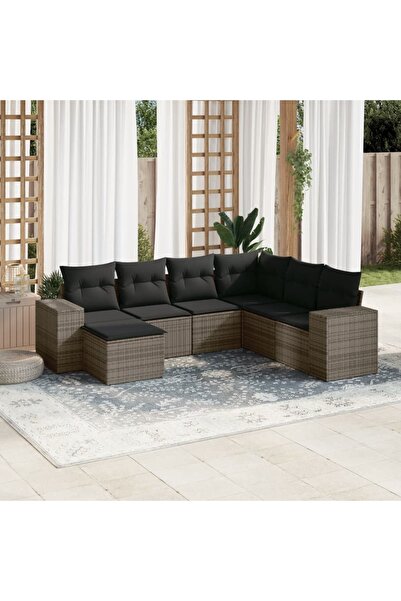 vidaxl Set canapele de gradina, 7 piese, cu perne, gri, poliratan