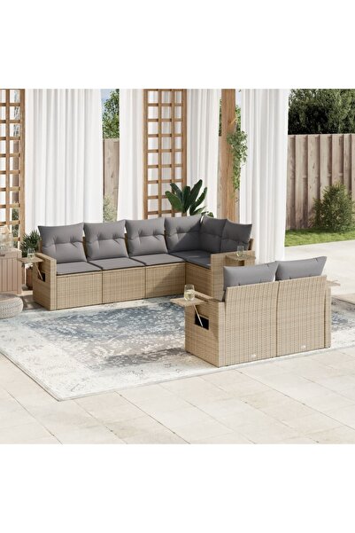 vidaxl Set canapele de gradina, 7 piese, cu perne, bej, poliratan