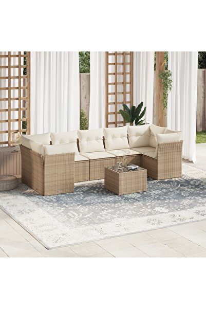 vidaxl Set canapele de gradina, 8 piese, cu perne, bej, poliratan