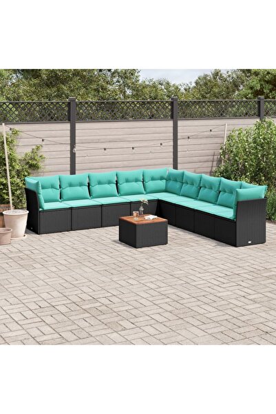 vidaxl Set canapele de gradina cu perne, 10 piese, negru, poliratan