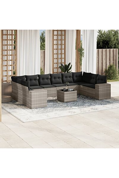 vidaxl Set canapele de gradina cu perne, 11 piese, gri, poliratan
