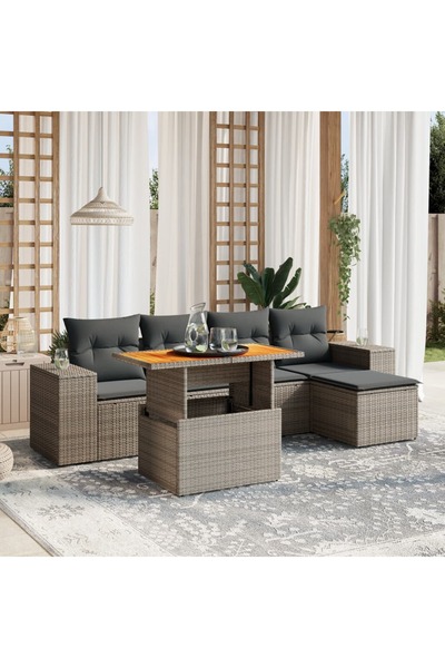 vidaxl Set mobilier gradina cu perne, 6 piese, gri, poliratan