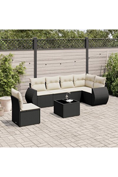 vidaxl Set canapele de gradina cu perne, 7 piese, negru, poliratan