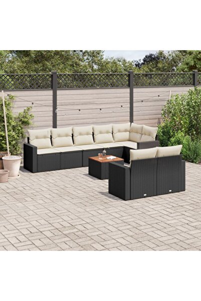 vidaxl Set mobilier de gradina cu perne, 9 piese, negru, poliratan