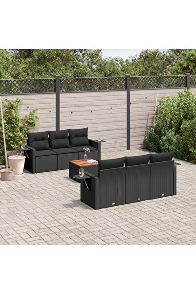 vidaxl Set canapele de gradina cu perne, 7 piese, negru, poliratan