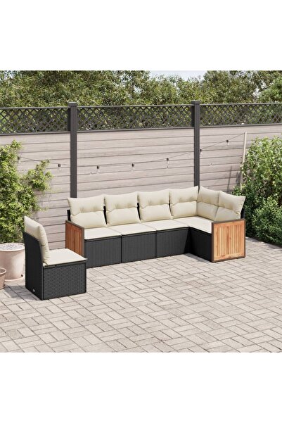 vidaxl Set mobilier de gradina cu perne, 6 piese, negru, poliratan