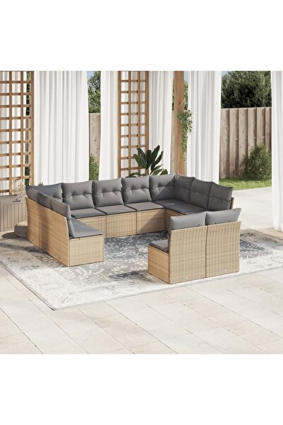 vidaxl Set canapele de gradina cu perne, 11 piese, bej, poliratan