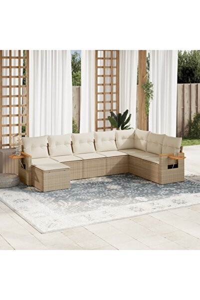 vidaxl Set canapele de gradina, 8 piese, cu perne, bej, poliratan