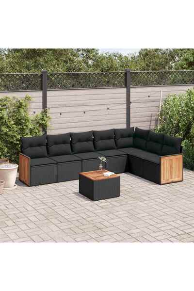 vidaxl Set mobilier de gradina cu perne, 8 piese, negru, poliratan