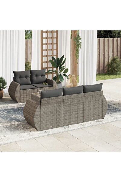 vidaxl Set mobilier gradina cu perne, 6 piese, gri, poliratan