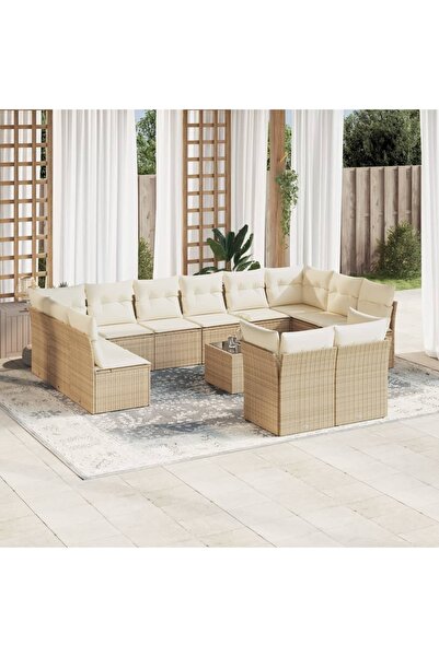 vidaxl Set canapele de gradina, 13 piese, cu perne, bej, poliratan