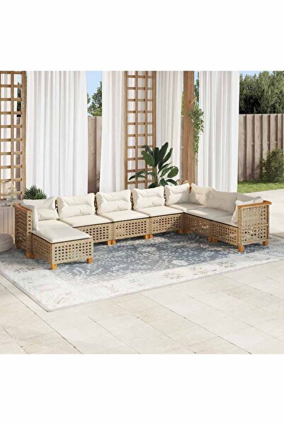 vidaxl Set canapele de gradina, 8 piese, cu perne, bej, poliratan