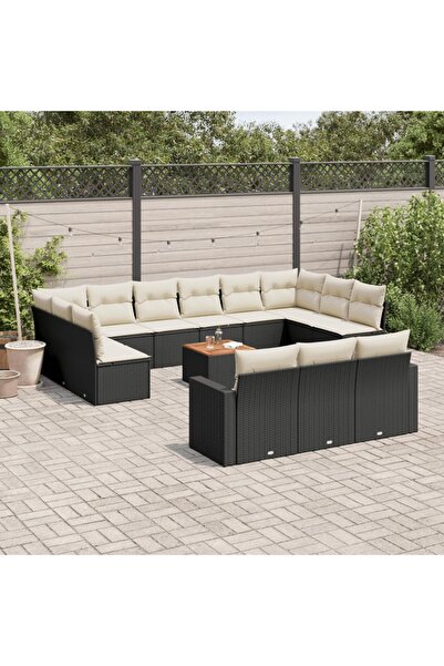 vidaxl Set mobilier de gradina cu perne, 14 piese, negru, poliratan